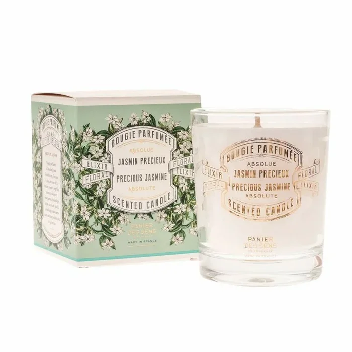 Panier des Sens – Vela Perfumada Jazmín – Vela Decorativa de Vidrio – Concentrado de Fragancia Floral – Vela Natural y de Larga Duración Hecha en Francia – Cera Vegetal – 180g