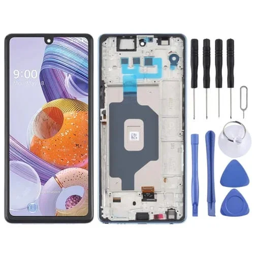 Pantalla Completa Original LG Stylus 6 K71 LMQ730TM LM-Q730TM LMQ730HA LM-Q730HA con Marco (Azul)