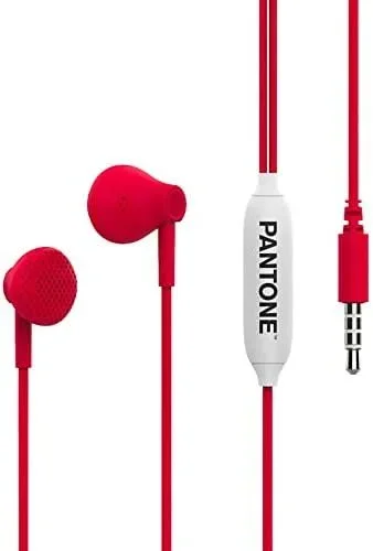 Pantone Celly – Auriculares de Cable de la línea, Auriculares in-Ear con cápsulas de Gota, Control Remoto y micrófono Integrado, Longitud del Cable 1 m, Conector Jack 3,5 mm, Rojo