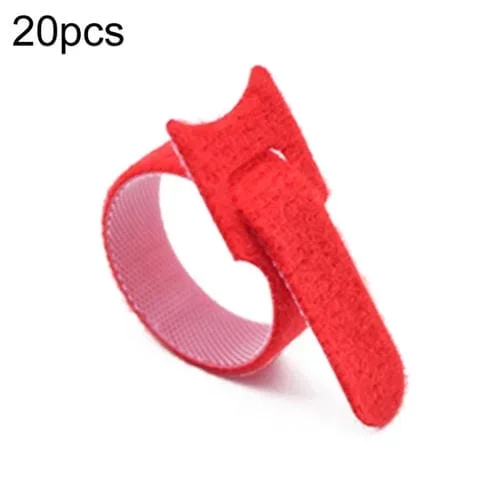 Paquete de Almacenamiento de Cables de Datos con Correa de Atado Nailon 12x200mm (Rojo) 20 Piezas