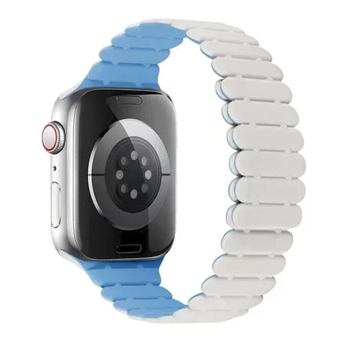 Para Apple Watch Se 2023 Correa de Reloj de Silicona Magnética de Bambú de 44mm (Azul Niebla Blanca)