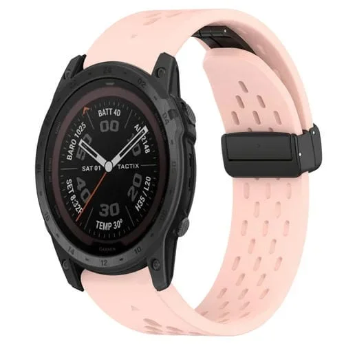 Para Garmin Tactix 7 Pro Correa de Reloj de Silicona con Orificio y Hebilla Plegable de 26mm (Rosa)