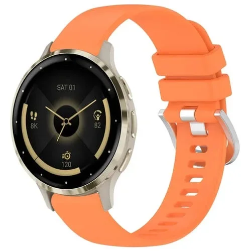 Para Garmin Venu 3S Correa de Reloj de Silicona con Hebilla Plateada Líquida Brillante (Naranja)
