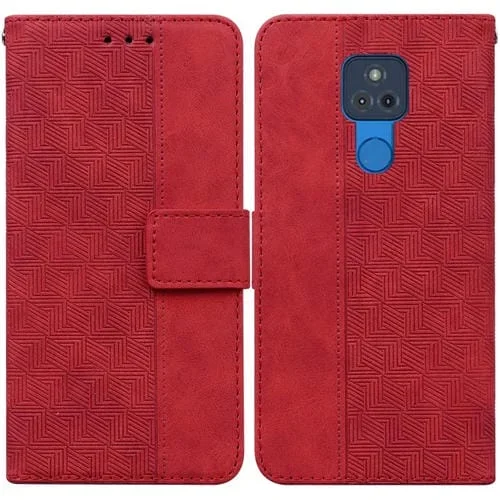 Para Motorola Moto G Play 2021 caja de cuero geométrico en relieve (rojo)