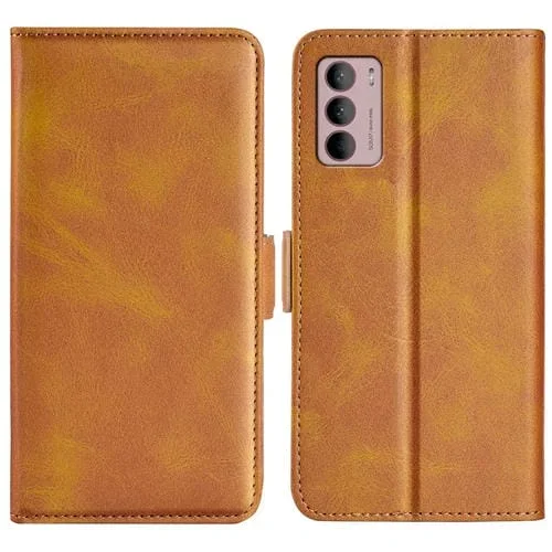 Para Motorola Moto G42 Caja de teléfono de cuero de hebilla magnética de doble lado (amarillo)