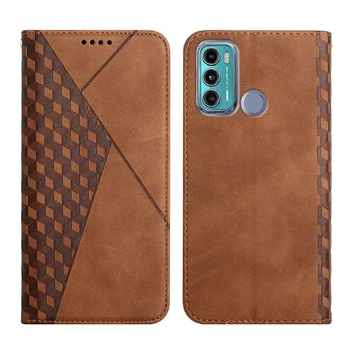 Para MOTOROLA MOTO G60 / G40 Patrón de diamante SPLICIDO DE PIEL Siente Magnético Funda de cuero Horizontal Flip con ranuras y soporte para tarjeta y billetera (Marrón)