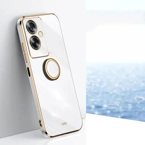 Para Oppo A2 5G Xinli Estuche para Teléfono de TPU Electrochapado con Borde Recto 6D y Soporte para Anillo (Blanco)