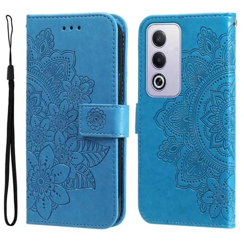 Para Oppo A3 Pro 5G Global / India Funda para Teléfono de Cuero con Estampado de Flores de Siete Pétalos (Azul)