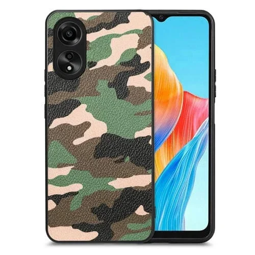 Para Oppo A38 4G Funda Trasera de Cuero de Camuflaje Retro (Verde)