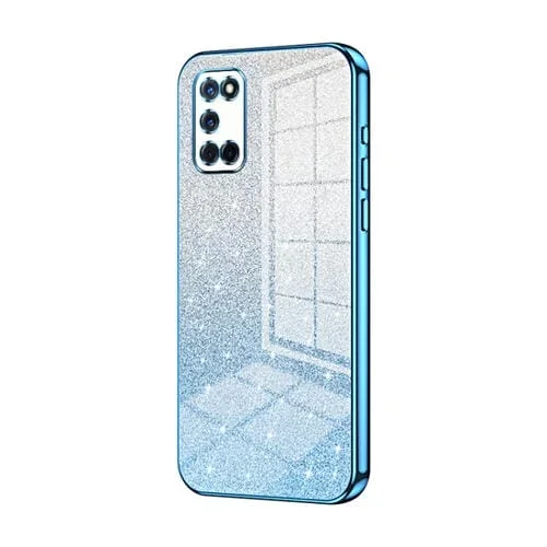 Para Oppo A52 / A72 / A92 Estuche para Teléfono Galvanizado con Polvo de Brillo Degradado (Azul)