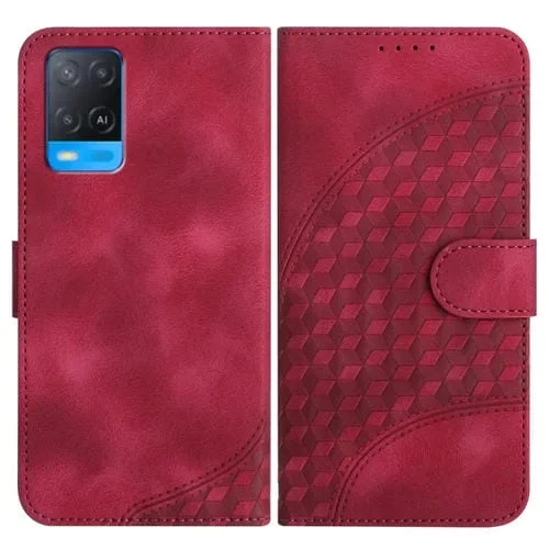Para Oppo A54 5G / A74 5G / A93 5G Yx0060 Funda de Cuero para Teléfono con Relieve y Cabeza de Elefante con Cordón (Rojo Rosa)