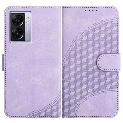 Para Oppo A57 5G / A77 5G / A57 4G Global Yx0060 Funda de Cuero para Teléfono con Relieve y Cabeza de Elefante con Cordón (Púrpura Claro)