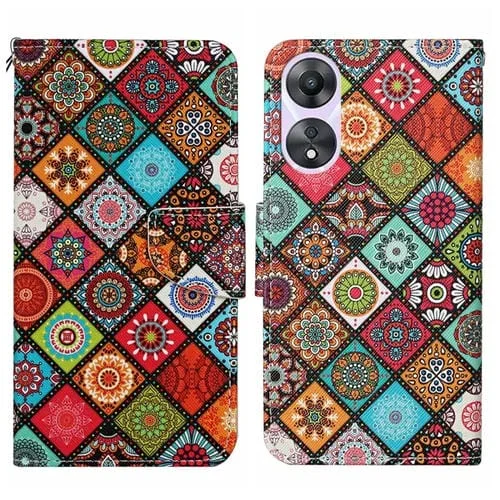 Para Oppo A58 4G Funda de Cuero para Teléfono con Patrón de Dibujo Coloreado (Estilo Étnico)