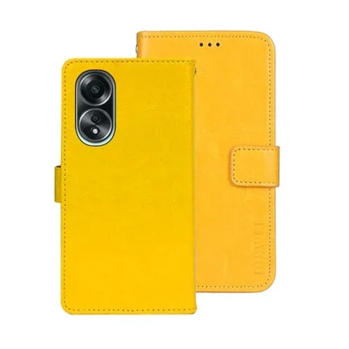 Para Oppo A58 4G Funda para Teléfono de Cuero con Textura Crazy Horse de Idewei Extranjero con Soporte (Amarillo)