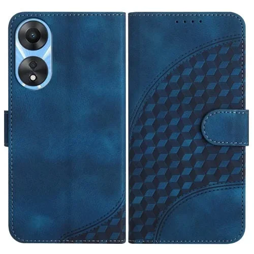 Para Oppo A58 4G Yx0060 Funda de Cuero para Teléfono con Relieve y Cabeza de Elefante con Cordón (Azul Real)