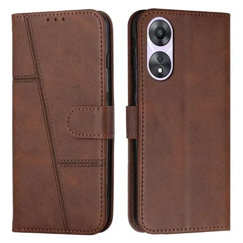 Para Oppo A58 / A78 Funda para Teléfono de Cuero con Hebilla y Textura de Becerro con Costura (Marrón)