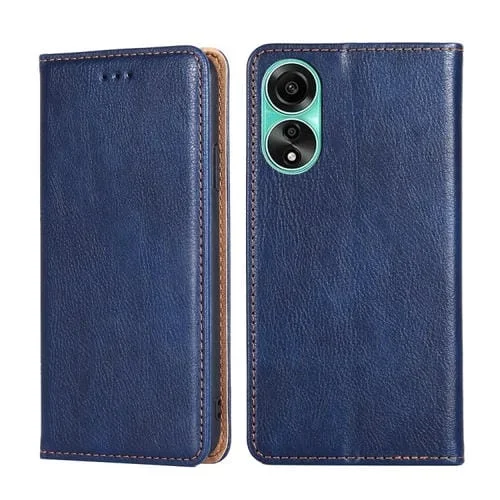 Para Oppo A78 4G Estuche de Teléfono de Cuero Magnético de Color Sólido con Aceite Brillante (Azul)