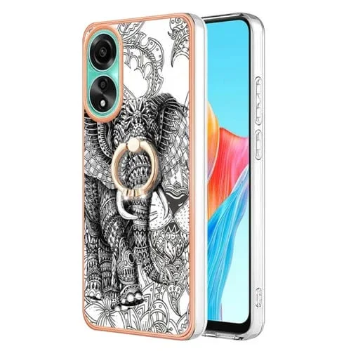 Para Oppo A78 4G Estuche para Teléfono Imd de Doble Cara con Galvanoplastia y Soporte para Anillo (Totem Elephant)