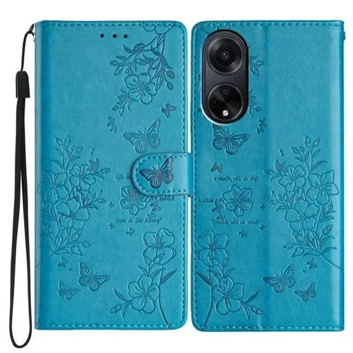Para Oppo A98 Butterfly Love Flower Funda de Cuero para Teléfono En Relieve (Azul)