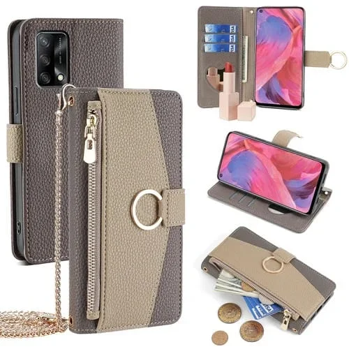 Para Oppo F19 / A74 4G Funda para Teléfono de Cuero con Textura Litchi Cruzada (Gris)