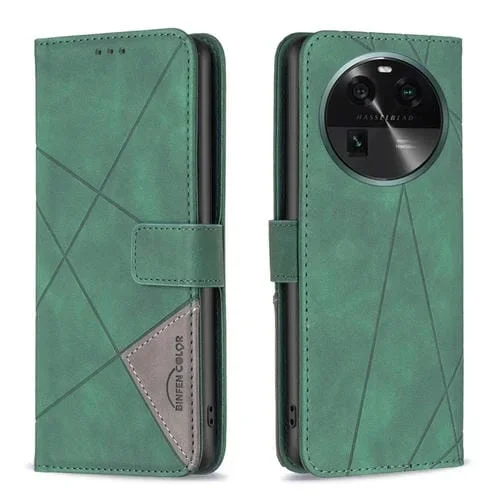 Para OPPO Find X6 5G Hebilla magnética Rombo Textura Funda de cuero para teléfono (Verde)