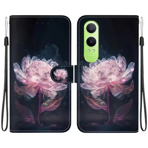 Para Oppo K12X Funda de Cuero para Teléfono con Dibujo Coloreado con Textura de Cristal (Peonía Púrpura)