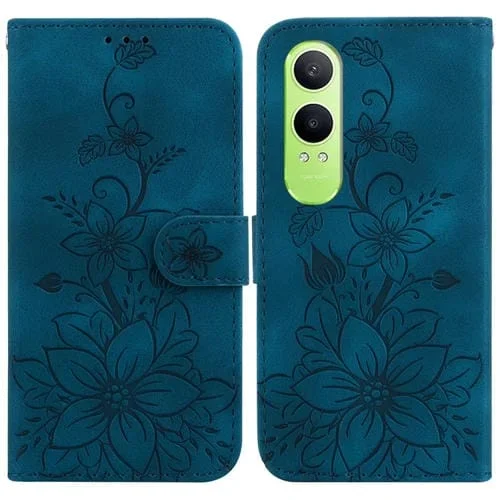 Para Oppo K12X Lily Funda de Cuero En Relieve para Teléfono (Azul Oscuro)