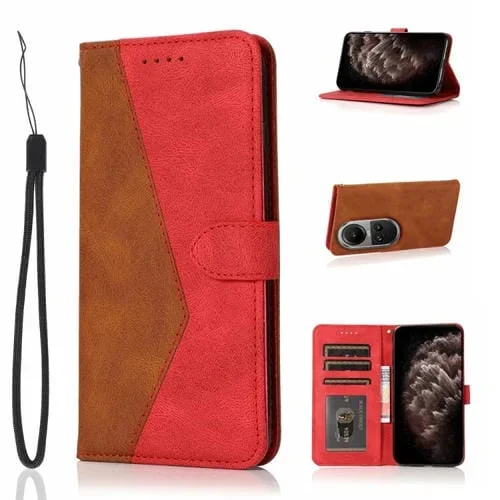 Para Oppo Reno10 5G / Reno10 Pro 5G Funda de Teléfono de Cuero con Costuras de Dos Colores Global (Marrón Rojo)