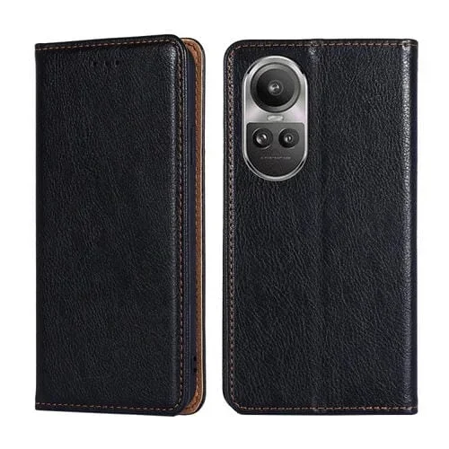 Para Oppo Reno10 5G / Reno10 Pro 5G Funda para Teléfono de Cuero Magnético de Color Sólido con Aceite Brillante Global (Negro)