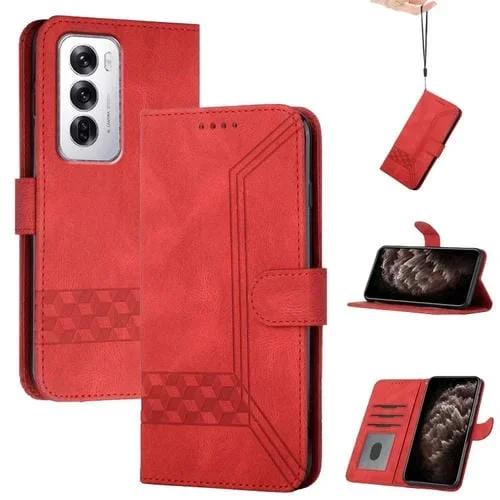 Para Oppo Reno12 Global Cubic Skin Feel Funda de Cuero con Tapa para Teléfono (Rojo)