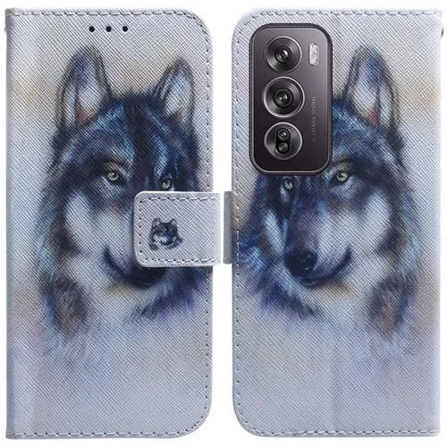 Para Oppo Reno12 Pro 5G Funda de Cuero con Tapa con Dibujo Coloreado Global (Lobo Blanco)