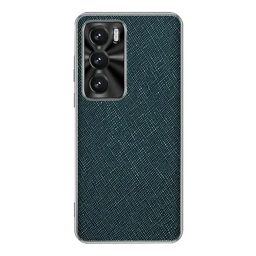 Para Oppo Reno12 Pro Global Silver Edge Cross Texture Funda para Teléfono de Cuero Pu (Verde Oscuro)