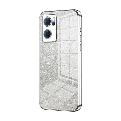 Para Oppo Reno7 5G Estuche para Teléfono Galvanizado con Polvo de Brillo Degradado (Plata)
