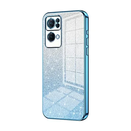 Para Oppo Reno7 Pro Estuche para Teléfono Galvanizado con Polvo de Brillo Degradado (Azul)
