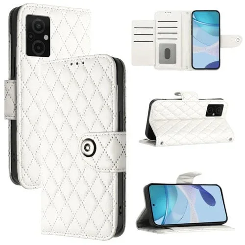Para Redmi 11 Prime 5G / Redmi 10 5G Funda para Teléfono de Cuero con Tapa con Textura Rómbica y Cordón (Blanco)