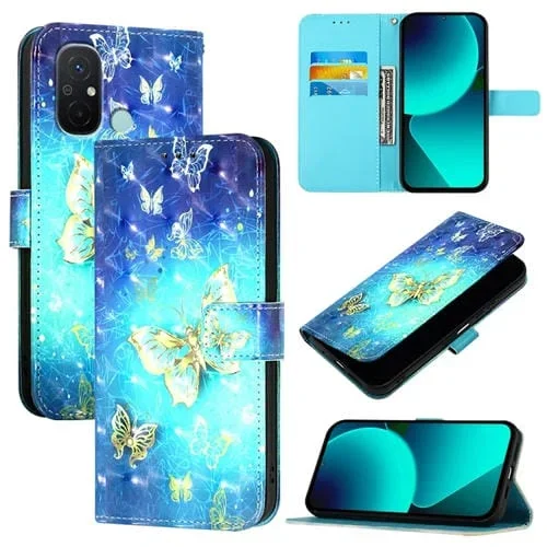 Para Redmi 12C / Redmi 11A Funda para Teléfono de Cuero con Tapa Horizontal con Pintura 3D (Mariposa Dorada)