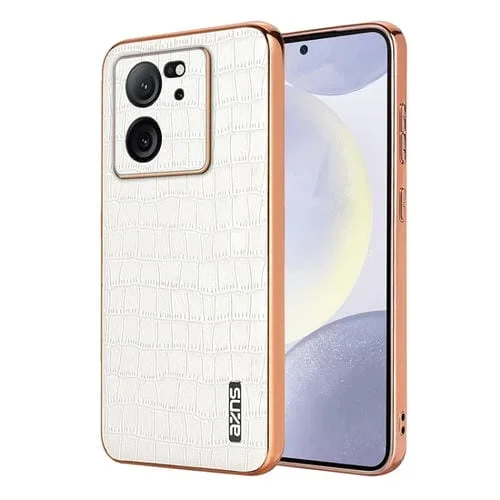 Para Redmi K60 Ultra Azns Estuche Galvanizado para Teléfono con Textura de Cocodrilo y Cobertura Total (Blanco)