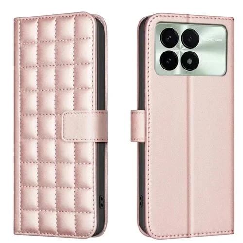 Para Redmi K70 / K70 Pro Funda de Cuero con Textura Cuadrada (Oro Rosa)