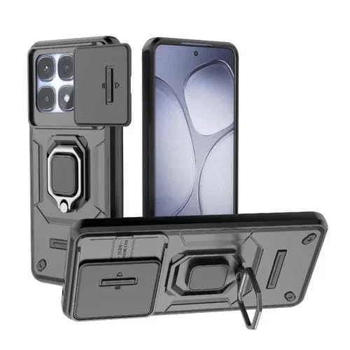 Para Redmi K70 Ultra Global Sliding Camshield TPU + PC Funda para Teléfono a Prueba de Golpes con Soporte (Negro)