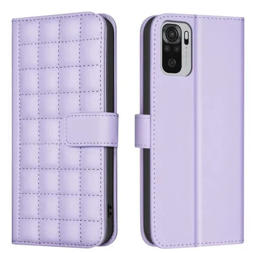 Para Redmi Note 10 4G / Note 10S Funda de Cuero para Teléfono con Textura Cuadrada (Púrpura)