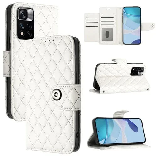 Para Redmi Note 11 Pro + 5G Eu Funda de Cuero con Tapa con Textura Romboidal y Cordón (Blanco)