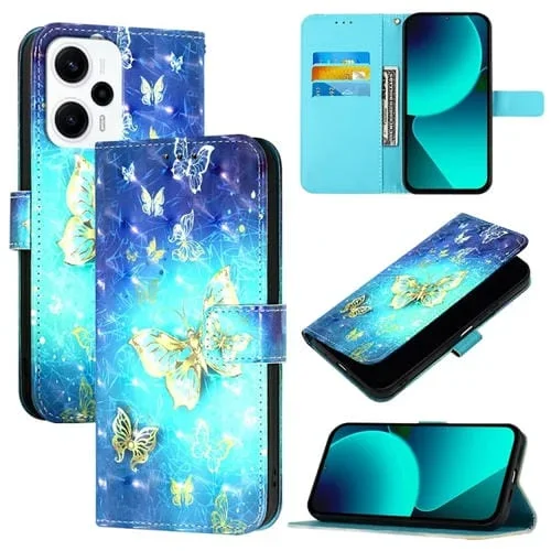 Para Redmi Note 11T Pro + / Note 12T Pro / K50I Funda para Teléfono de Cuero con Tapa Horizontal con Pintura 3D (Mariposa Dorada)
