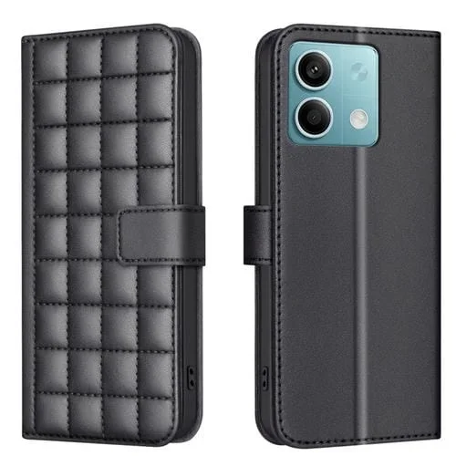 Para Redmi Note 13 4G Funda de Cuero para Teléfono con Textura Cuadrada Global (Negro)