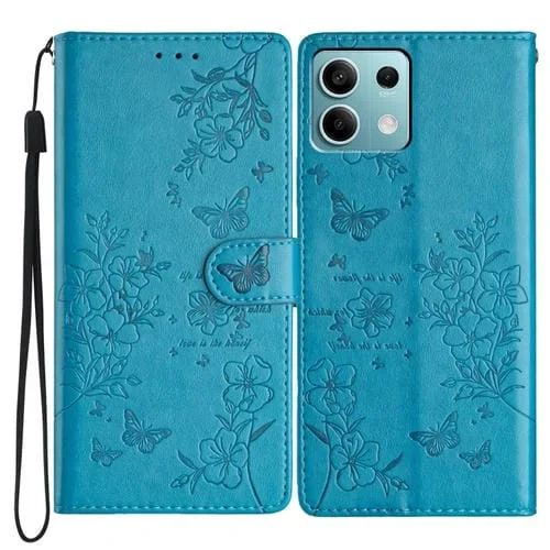 Para Redmi Note 13 5G Funda de Cuero para Teléfono con Mariposas y Flores (Azul)