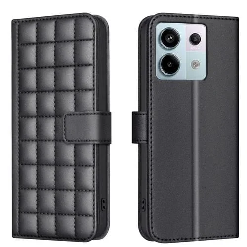 Para Redmi Note 13 Pro 5G Funda de Cuero para Teléfono con Textura Cuadrada (Negro)