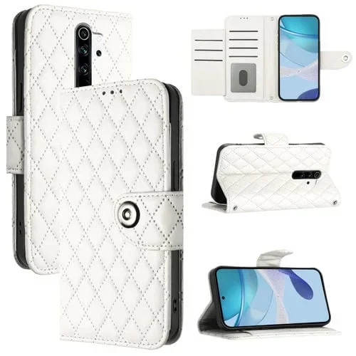 Para Redmi Note 8 Funda de Cuero con Tapa con Textura Rómbica y Cordón (Blanco)