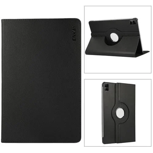 Para Redmi Pad Se 11.0 Enkay Hat-Prince Funda Inteligente de Cuero Litchi con Rotación de 360 Grados (Negro)