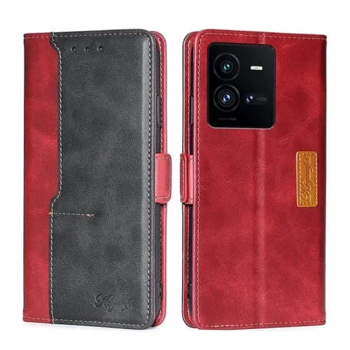 Para Vivo Iqoo 10 Pro 5G Caja de Teléfono de Cuero con Hebilla Lateral de Color de Contraste (Rojo + Negro)