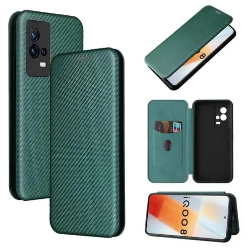 Para Vivo Iqoo 8 Textura de Fibra de Carbono Flip Horizontal TPU + PC + Funda de Cuero Pu con Ranura para Tarjeta (Verde)