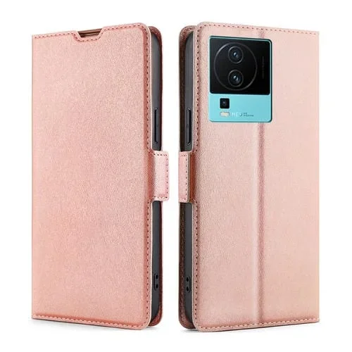 Para Vivo Iqoo Neo7 Estuche para Teléfono de Cuero con Tapa Horizontal y Hebilla Lateral de Voltaje Ultrafino (Oro Rosa)
